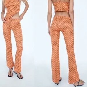 Zara Orange Patterned Flare Trousers